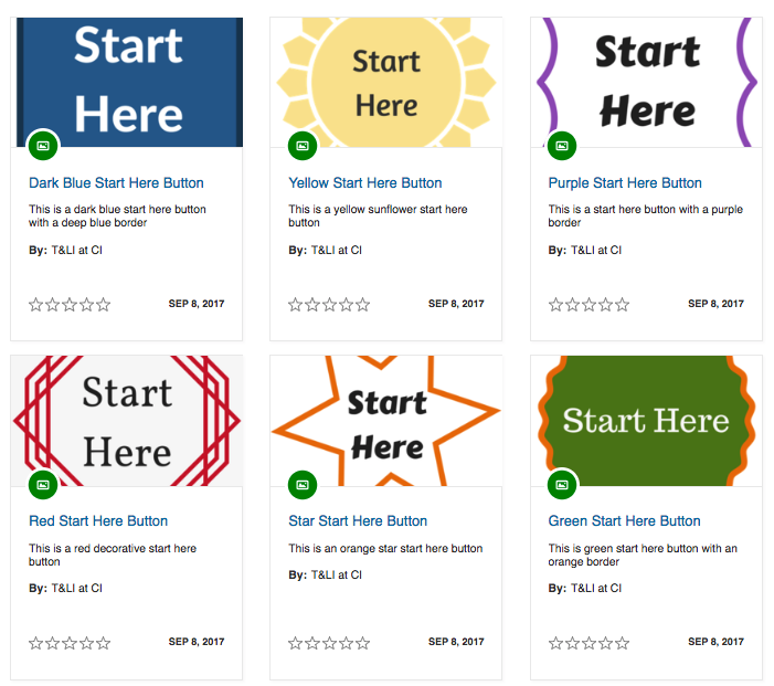Start Here buttons in Canvas Commons