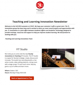 Screenshot of the Fall 2014 TLInnovations@CI Newsletter