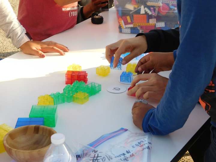 Lego blocks being used at the Science, Technology, Engineering, Art, and Math (STEAM) Family event at Sierra Linda Elementary School in Oxnard
