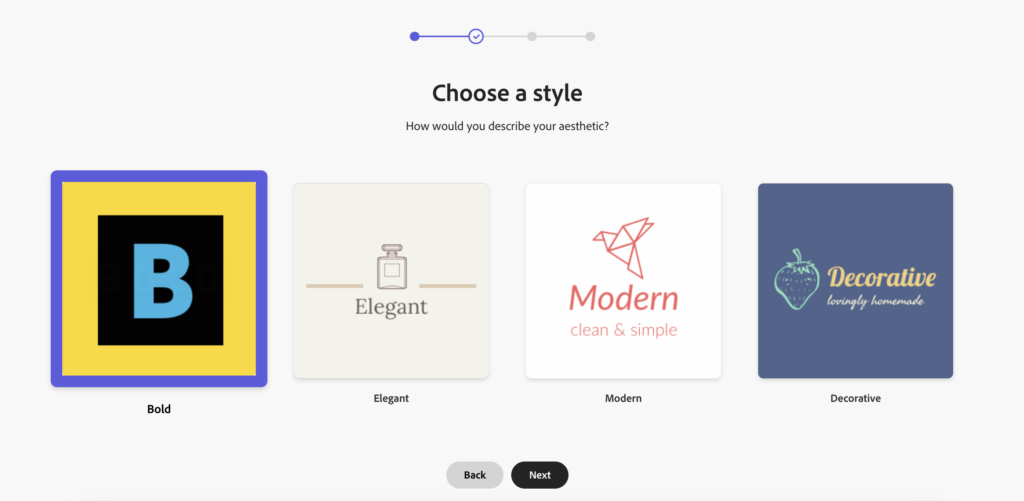 Screenshot of the style options available in Adobe's logo creator.