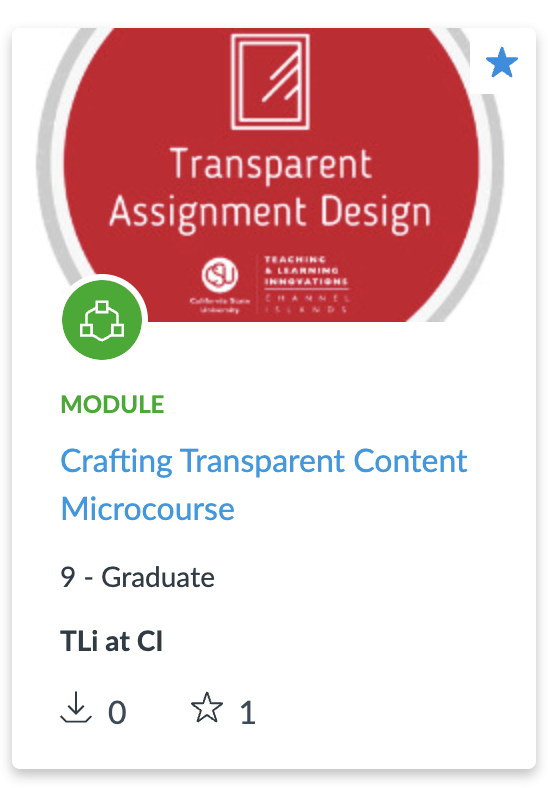 Screenshot of the Transparent Content Micro-course card in Canvas Commons