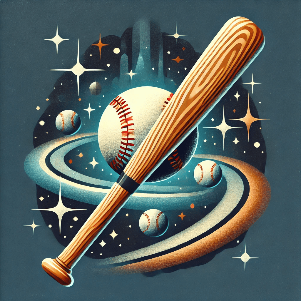 Baseball and bat in space. Image created with assistance of DALL-E in ChatGPT.