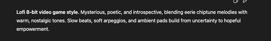 Screenshot showing the condensed response ChatGPT provided A screenshot of ChatGPT's response describing the music style of a script in 200 or less