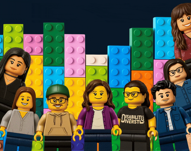 An animated clip of dancing TLi Lego characters.